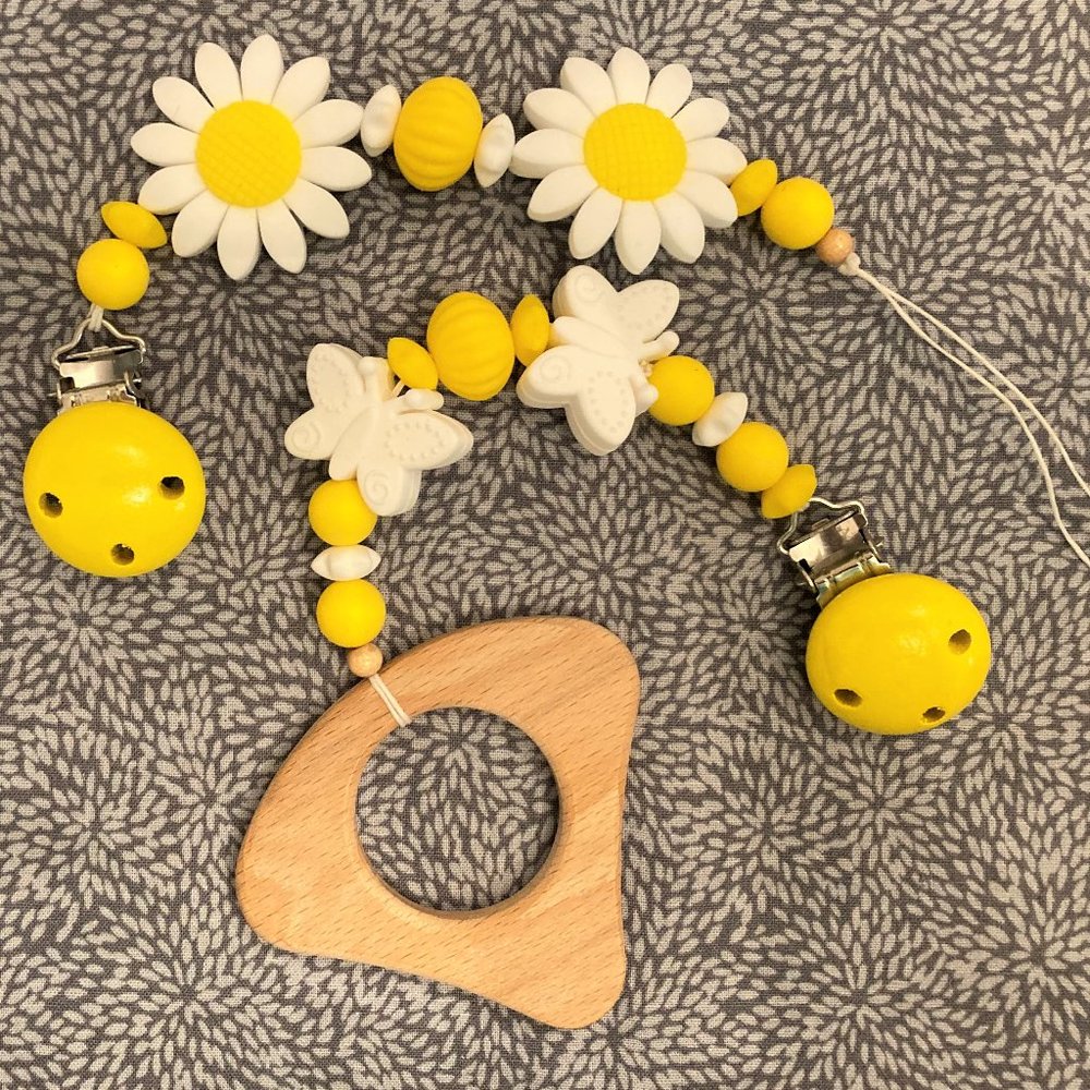 Silicone/Wood Pacifier Dummy Leash/Chain Chew Toy